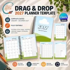 Drag and Drop 2027 Planner Template | Fully Editable Canva Planner | Dated Printable Planner Calendar