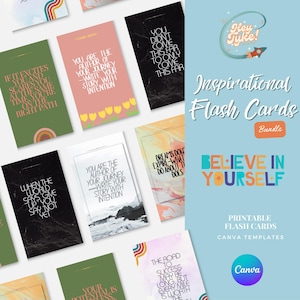 Idea regalo unica: Flashcard Canva motivazionali per adulti / 6 bellissimi design, 60 carte ciascuna