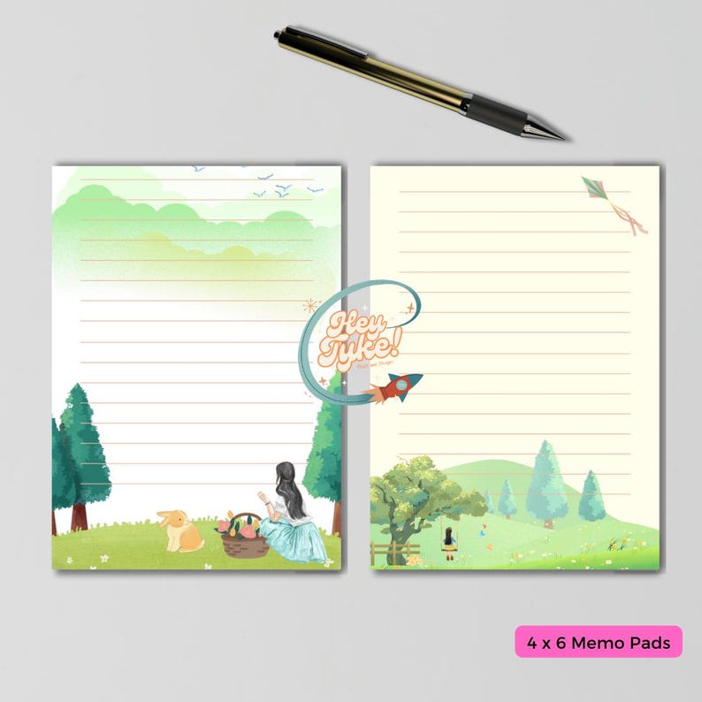 Aesthetic writing paper for spring, shown on desk setup with pen