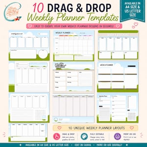 Weekly Planner Notepad Templates for Canva | Easy  Drag and Drop Editable Weekly Planner Bundle | Printable Template | A4 and US Letter Size