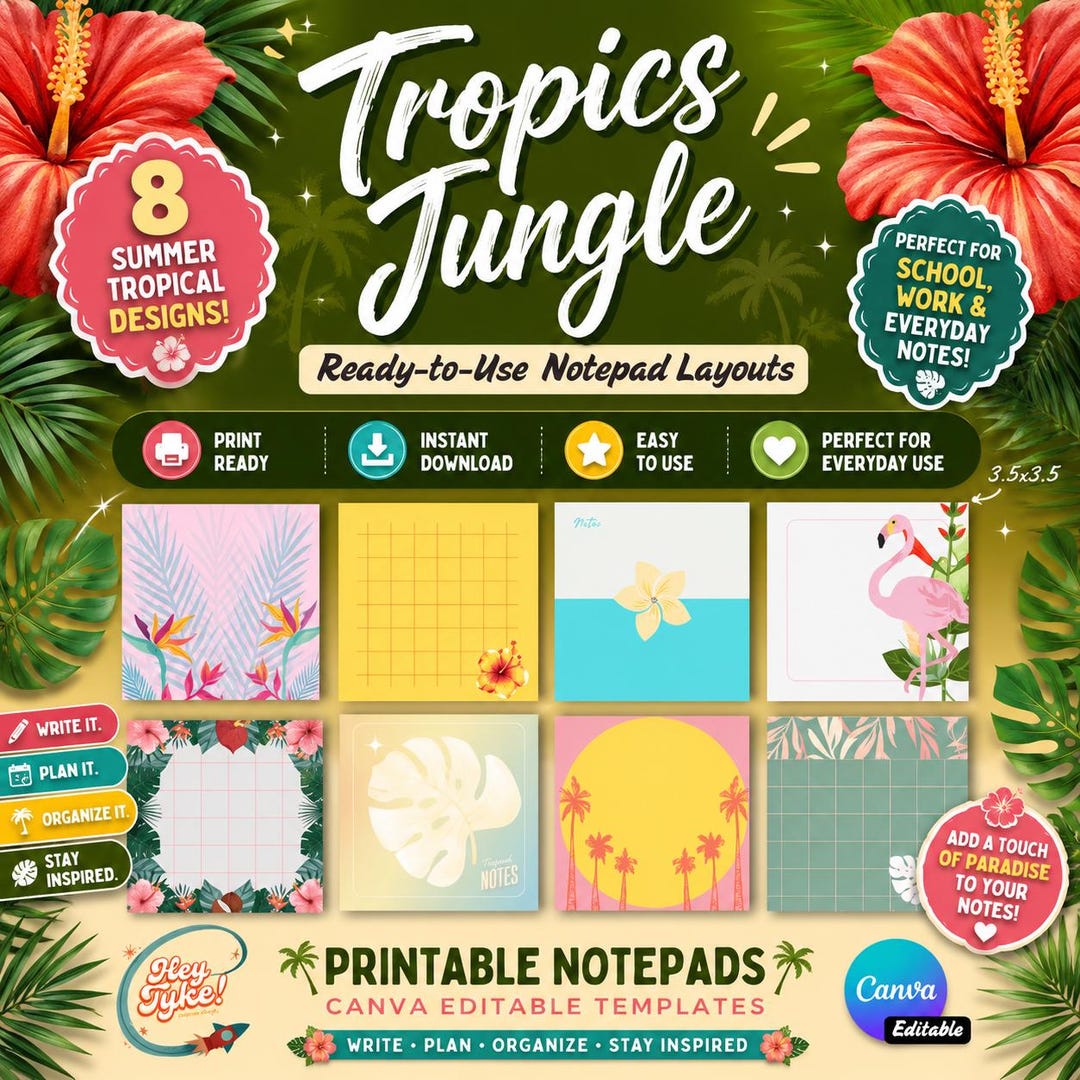 Summer Custom Notepad Canva Template | Sticky Notes Designs (3.5x3.5 ...