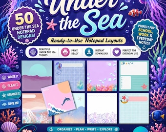 Editable Notepad Canva Template Bundle | Printable Custom Stationery | Under the Sea Theme