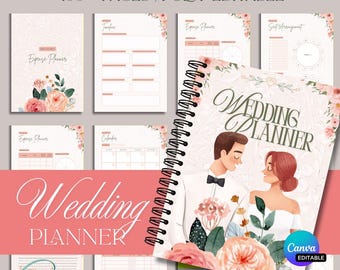 Wedding Planner Template: 100+ Page Editable Canva Organizer (Digital Download