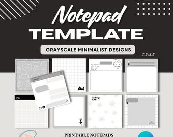 Minimalist Grayscale Notepad Templates: 20 Canva Designs (Digital Download)