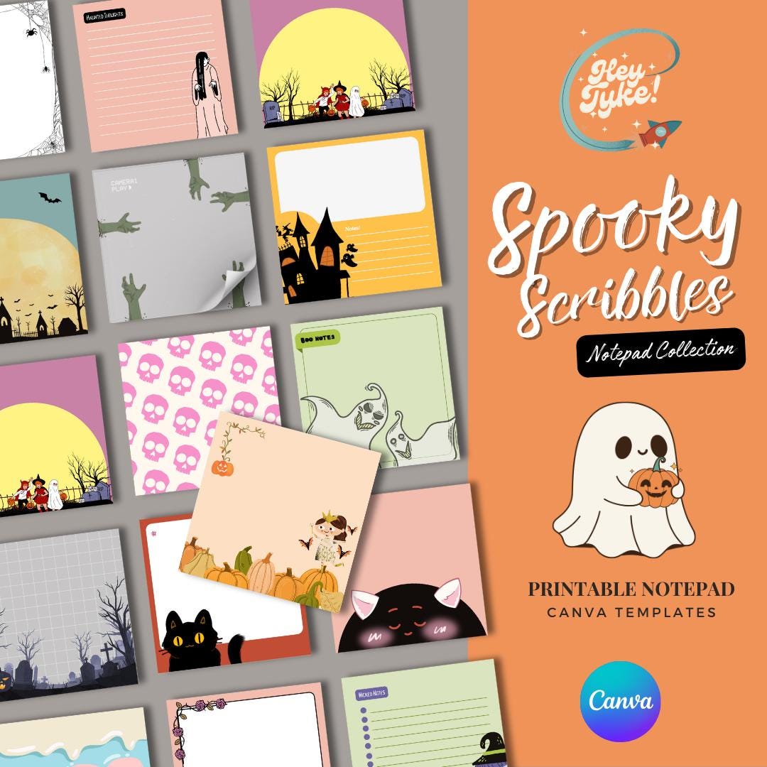 Spooky Halloween Notepad Canva Templates: 30 Square Designs (digital ...