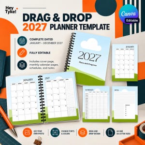 Drag and Drop 2027 Planner Template | Fully Editable Canva Planner | Dated Printable Planner Calendar