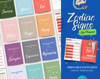 Amantes de la planificación de signos del zodíaco: Plantillas de Canva de astrología personalizables (descarga digital)