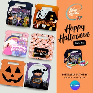 Editable Halloween Gable Box Templates – Printable Trick or Treat Party Favor Boxes for Kids – Canva DIY Halloween Craft