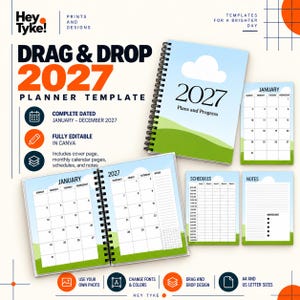 Slepen en neerzetten 2027 plannersjabloon | Volledig bewerkbare Canva Planner | Gedateerde afdrukbare plannerkalender
