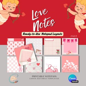 Love Notepad Canva Template | 25 Love Note Designs | 3.5x3.5 Printable Mini Notes | Instant Download