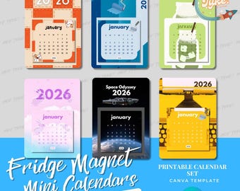 Fridge Calendar Canva Editable Template | 2026 Small Desk Calendar Trinkets
