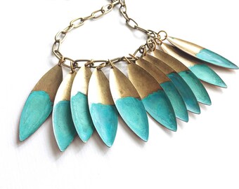 Ocean Tide Verdigris Leaf Necklace