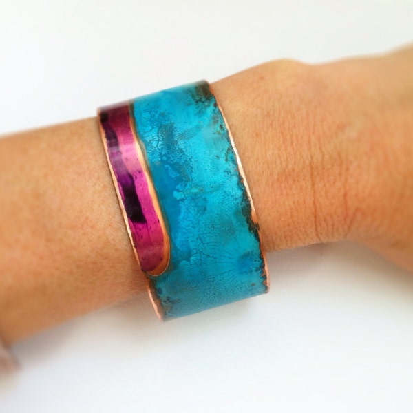 The Original Patina Cuff - Purple & Mixed Verdigris - 1.25" Copper Cuff