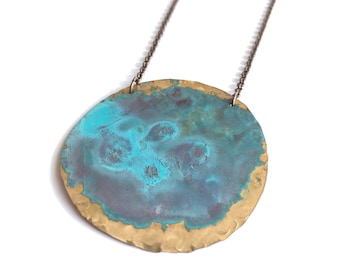 Verdigris & Red Patina Medallion Necklace