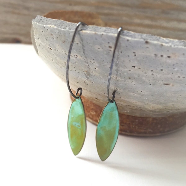 Green Verdigris Dangle Earrings