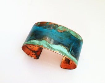 Mixed Grünspan Patina Armspange - 1,25"Kupfer Armspange