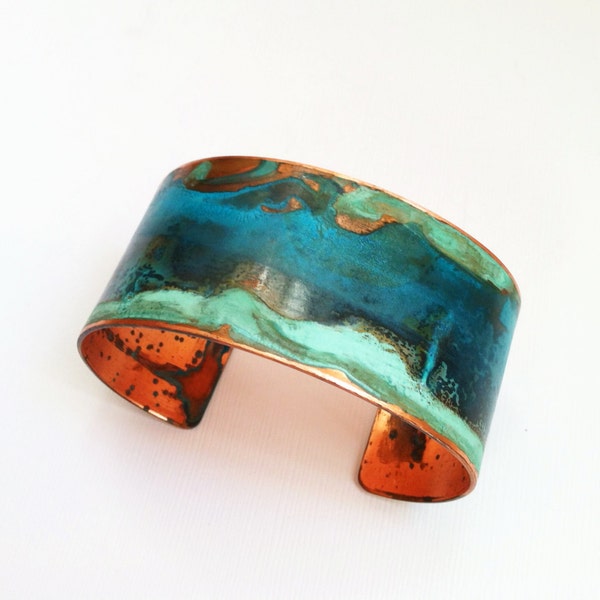 Mixed Verdigris Patina Cuff  - 1.25" Copper Cuff