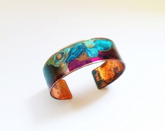 The Original Patina Cuff - Purple & Mixed Verdigris 3/4" Copper Cuff