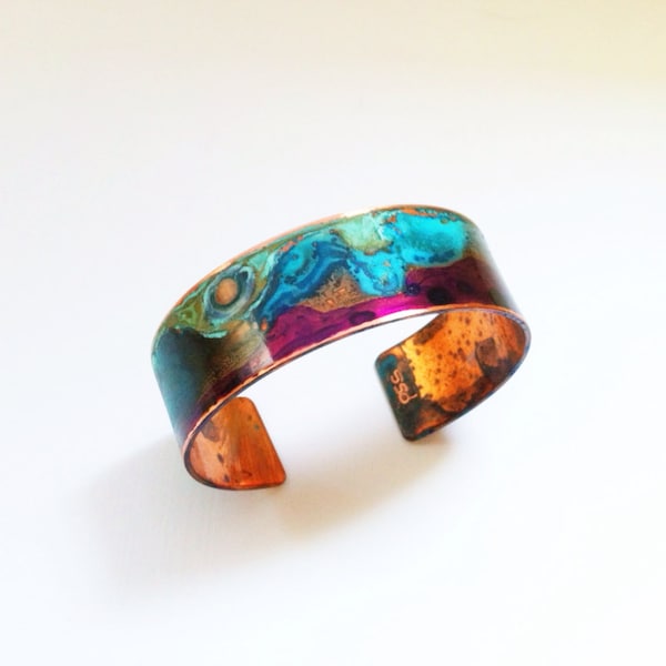 The Original Patina Cuff - Purple & Mixed Verdigris 3/4" Copper Cuff