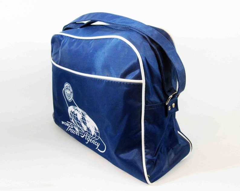 1960/'s Tote Carry-On Bag in Blue and White from AAA World Travel Agency.