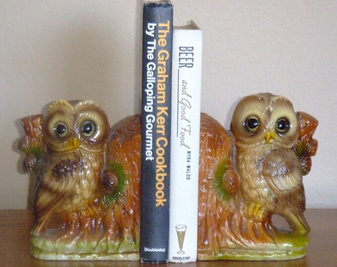 Vintage Owl Bookends / Retro Plaster Owls Etsy