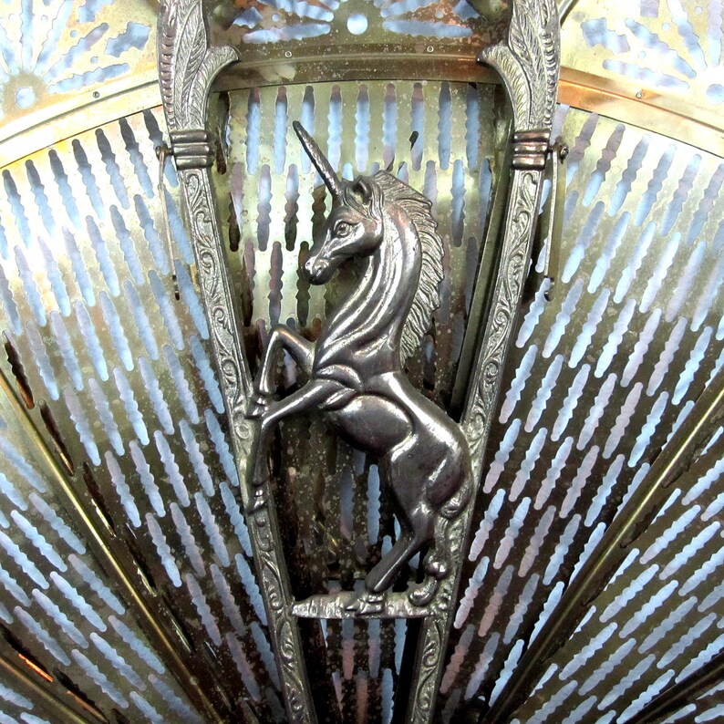 Vintage Brass Unicorn Motif Fireplace Screen Etsy