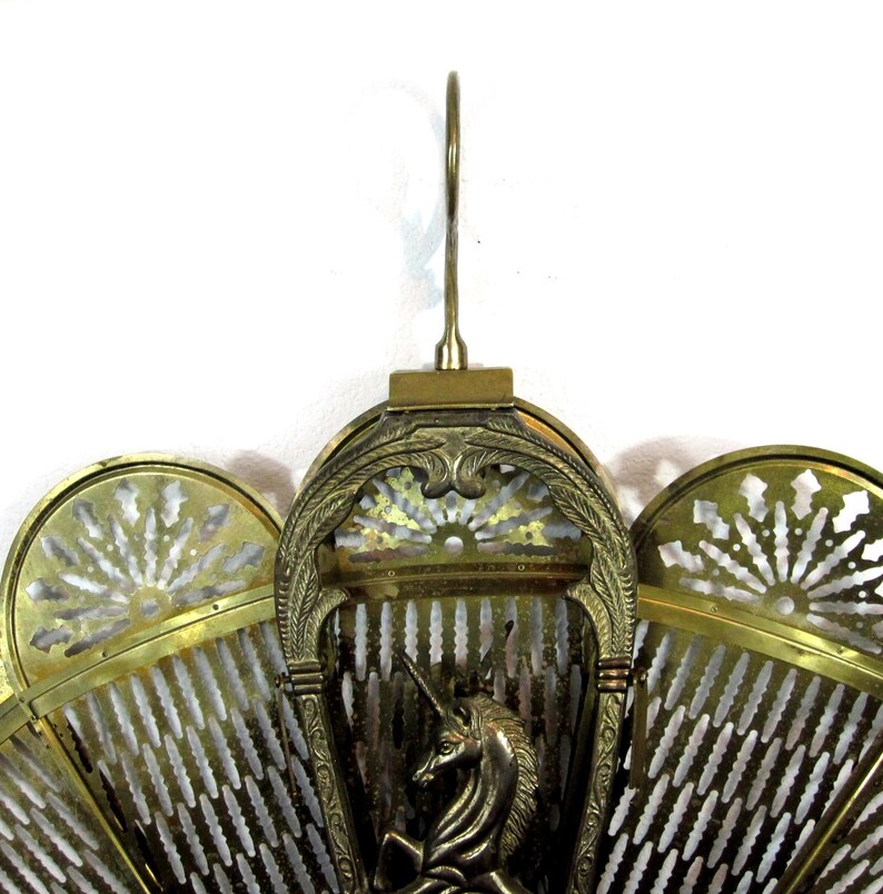 Vintage Brass Unicorn Motif Fireplace Screen Etsy
