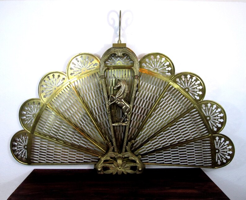 Vintage Brass Unicorn Motif Fireplace Screen Etsy
