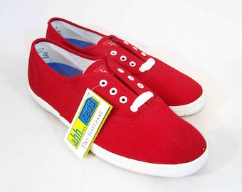 Vintage Keds Deck Shoes in Red and White. New Old Stock. Circa 1990's.