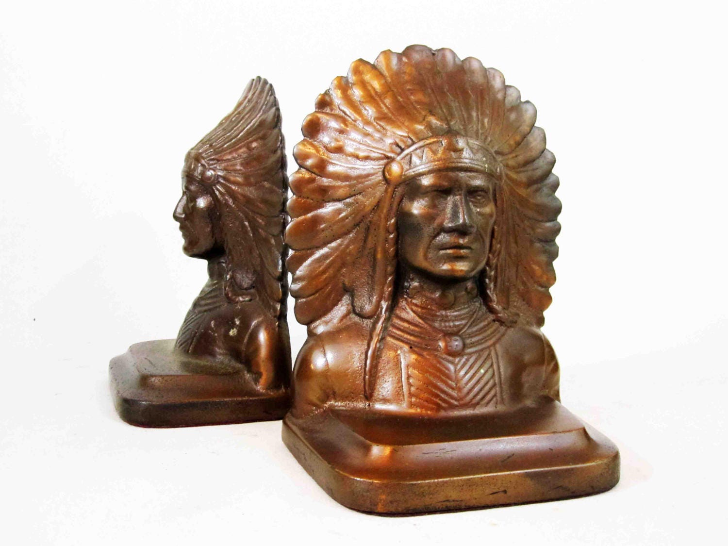 Antique Native American Chief Bookends in Bronze. Circa Etsy