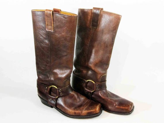 1970's Motorcycle Boots in Brown Leather: Harness.