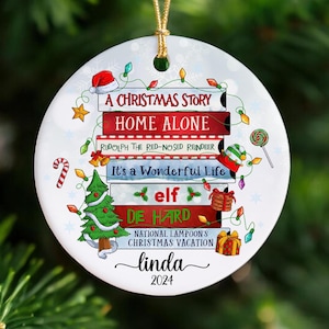 Custom Favorite Movie Ornament, Personalized Retro Christmas Movies Ornament, Christmas Movie Lovers Gift, Christmas Gift, Holiday Gift