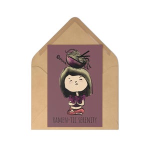 Ansichtkaarten, schattig yogameisje die ramen balanceert, illustratie romantische rust, bedankkaarten, bemoedigingskaarten, vriendinnen, moeders