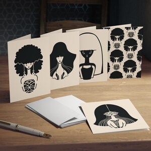 Biglietti d'auguri multi-design (confezione da 5) Affermazione positiva Crescita mentale Illustrazione grafica nera