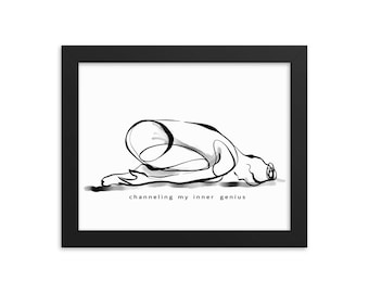 Impresión de yoga, arte lineal minimalista, póster enmarcado "Canalizando mi genio interior"