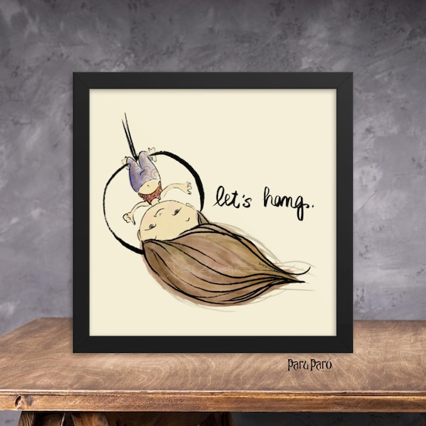Aerial Lyra Hoop Art - 'Let's Hang' - Home Decor for Aerial Yoga Enthusiasts Framed Poster