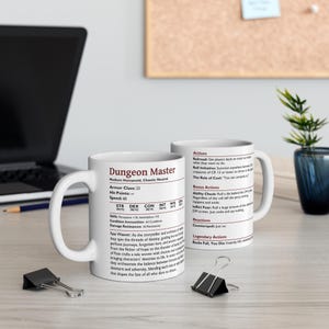 D&D Dungeon Master Mug RPG Coffee Cup Gamer Gift Dungeons and Dragons Stat Block Gift for Dungeon Master