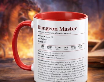 D&D Dungeon Master Colored Mug, Stat Block Coffee Cup, RPG Gamer Gift