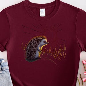 Cute Hedgehog Illustration Sunset Scene Art Nature Lover Gift T-Shirt