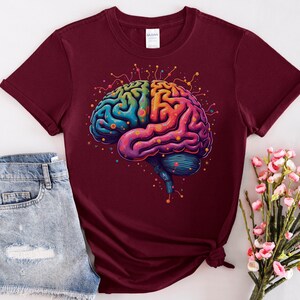 Colorful Brain Art Creative Mind Design Graphic T-Shirt Vibrant Neuro Illustration Apparel