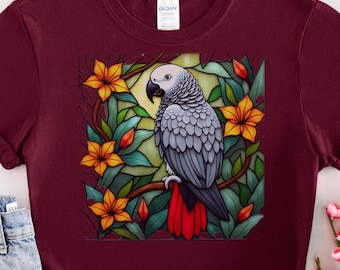 Tropical Parrot Art Colorful Jungle Design Nature Lover Tee T-Shirt with Vibrant Floral Pattern