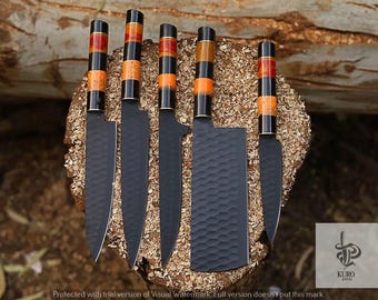 5Pcs Hand Forged Damascus Chef Set | Damascus Kitchen Knives | Damascus Chef Knife Set | DAMASCUS Chef Set | CHRISTMAS Gift | GROOMSMAN Gift