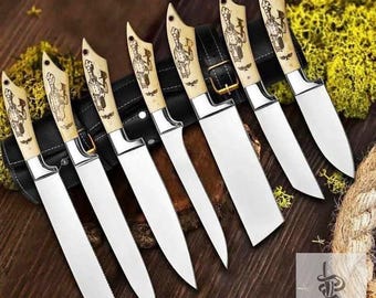 Hand Forged professional Chef Set | steel Kitchen knives | Damascus Chef Knife Set | Personalized Gift , Gift for Her , Christmas gift