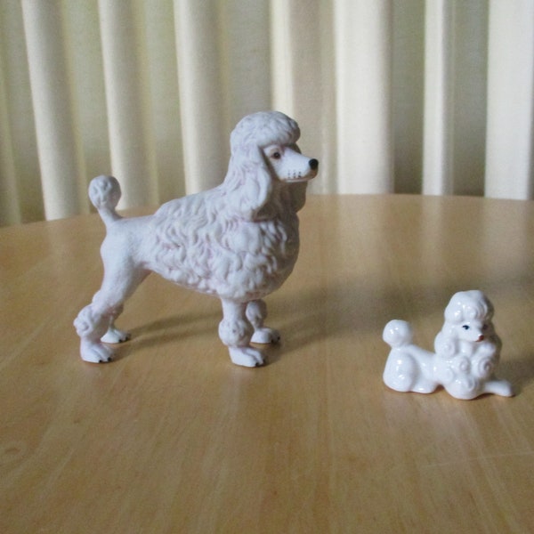 Vintage Collectible Ceramic White Poodle Figurines - Lot Of 2 - Dog Statue