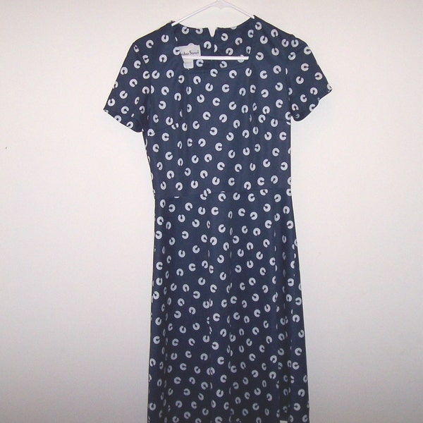 Vintage 1960s Bleeker Street Navy And White Dress With Scarf