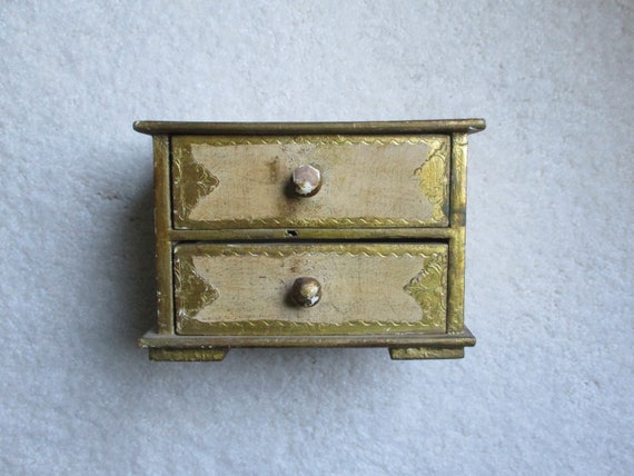 Vintage Florentine Footed Two Drawer Jewelry Box … - image 1
