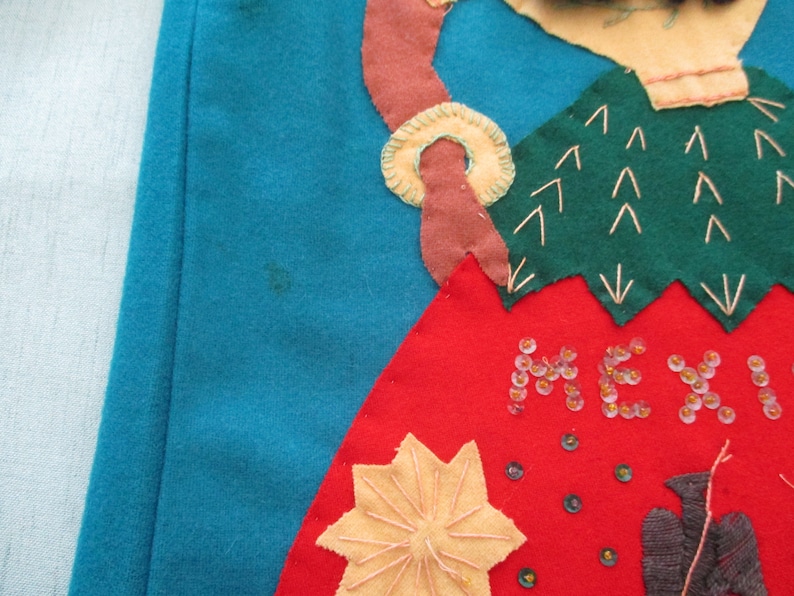 Mexico Vintage 1950s Childs Deep Teal Embroidered Felt JacketCoat With Two Pockets Sombrero Guitar Dancers
