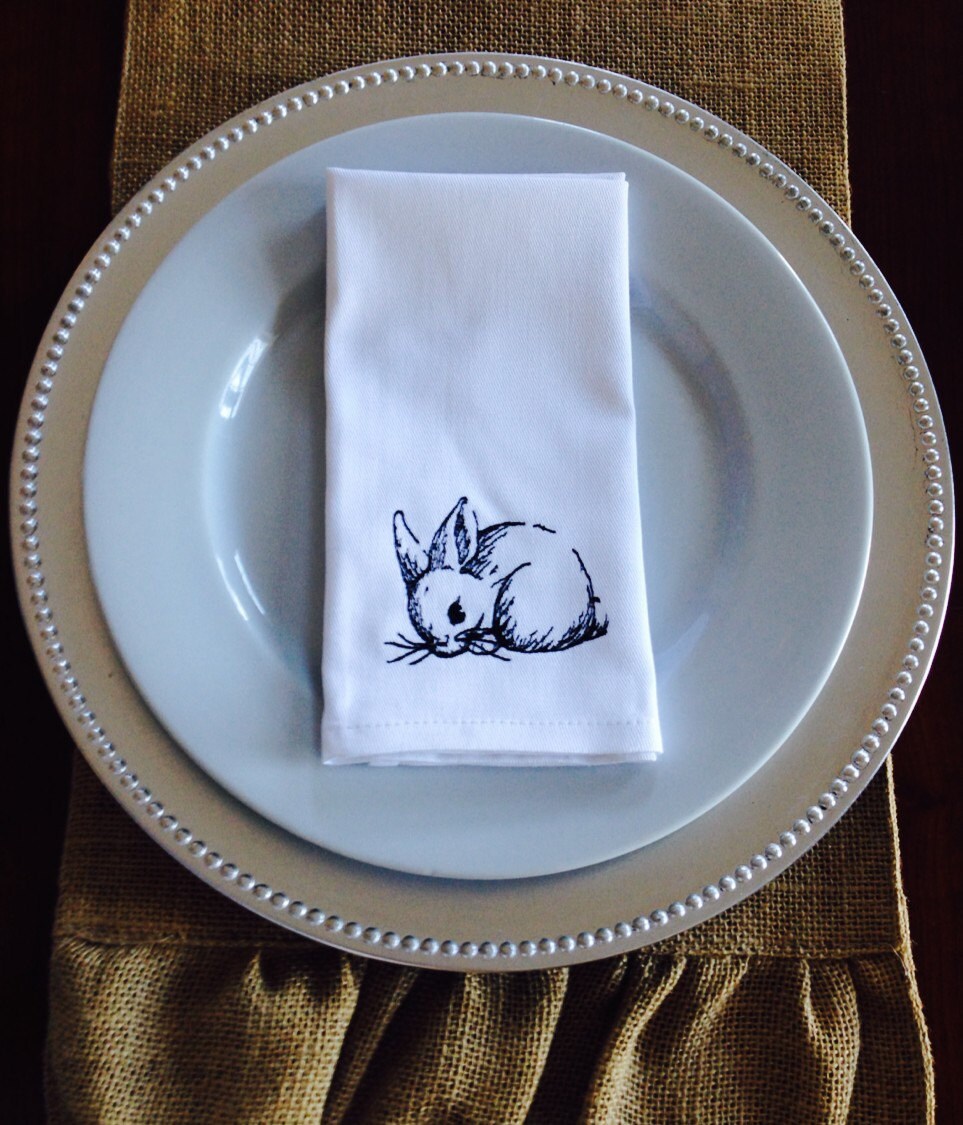 Embroidered Rabbit Sketch Napkins Easter Linens set of 4 Etsy
