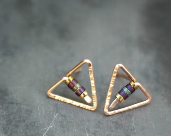 Tiny Triangle Post Earrings, Gold Triangle Earrings, Silver Stud Earrings,  Gifts under 40