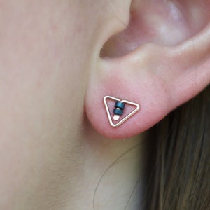 Tiny Triangle Stud Earrings: Gold Fill, Silver, Hematite Bead